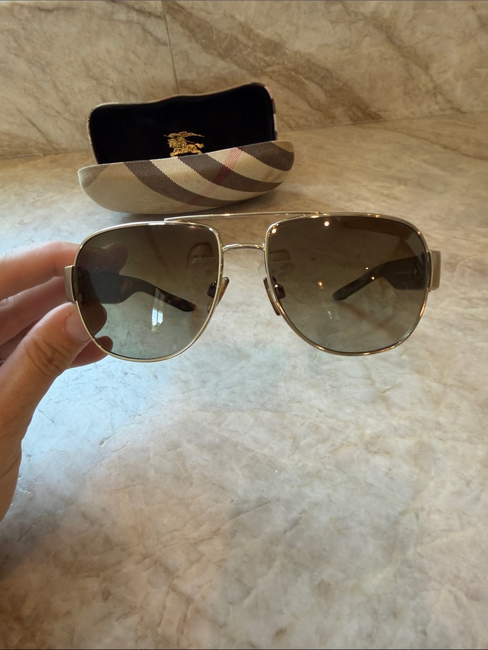 Burberry Gold Frame Sunglasses with Black Lenses - Picture 2 of 6